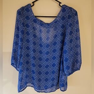 Blue Geometric Pattern Blouse